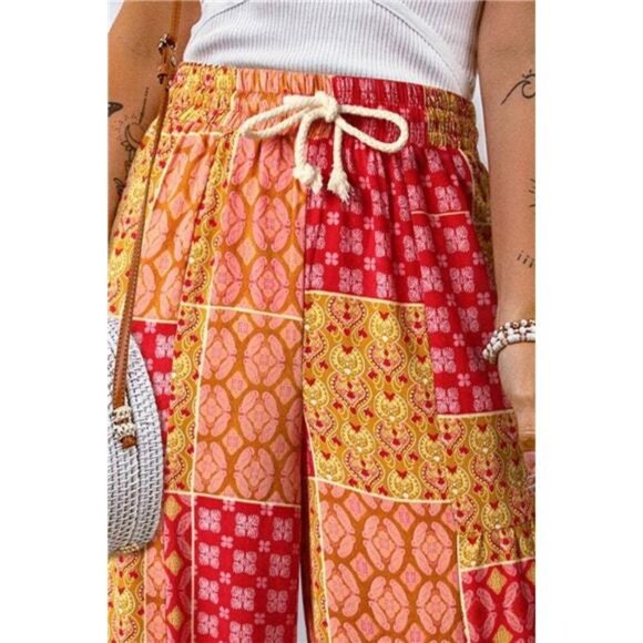 Full Size Drawstring Printed Wide Leg Pants - Picture 12 of 15